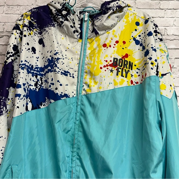 Born Fly Splatter Print Color Block Windbreaker Jacket 2XL Retro Streetwear Y2K - Picture 4 of 16